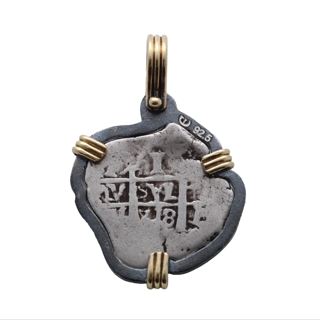 Spanish 1 Real, Felipe V, 18K Gold and Sterling Silver Pendant, ID16017