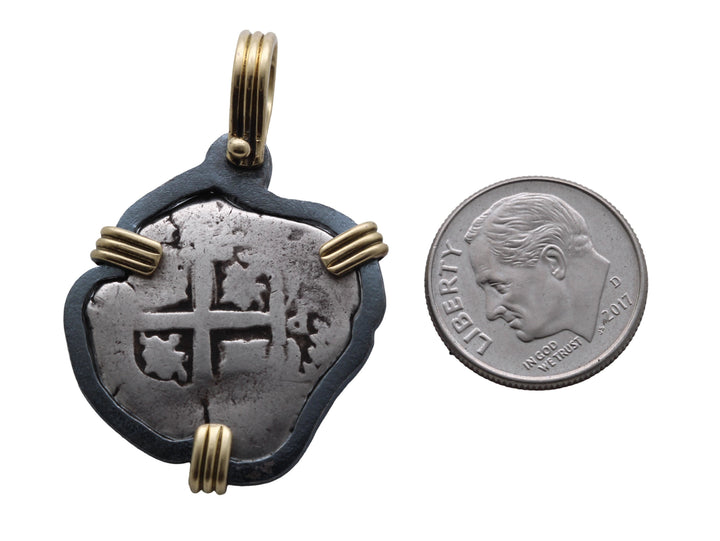 Spanish 1 Real, Felipe V, 18K Gold and Sterling Silver Pendant, ID16017