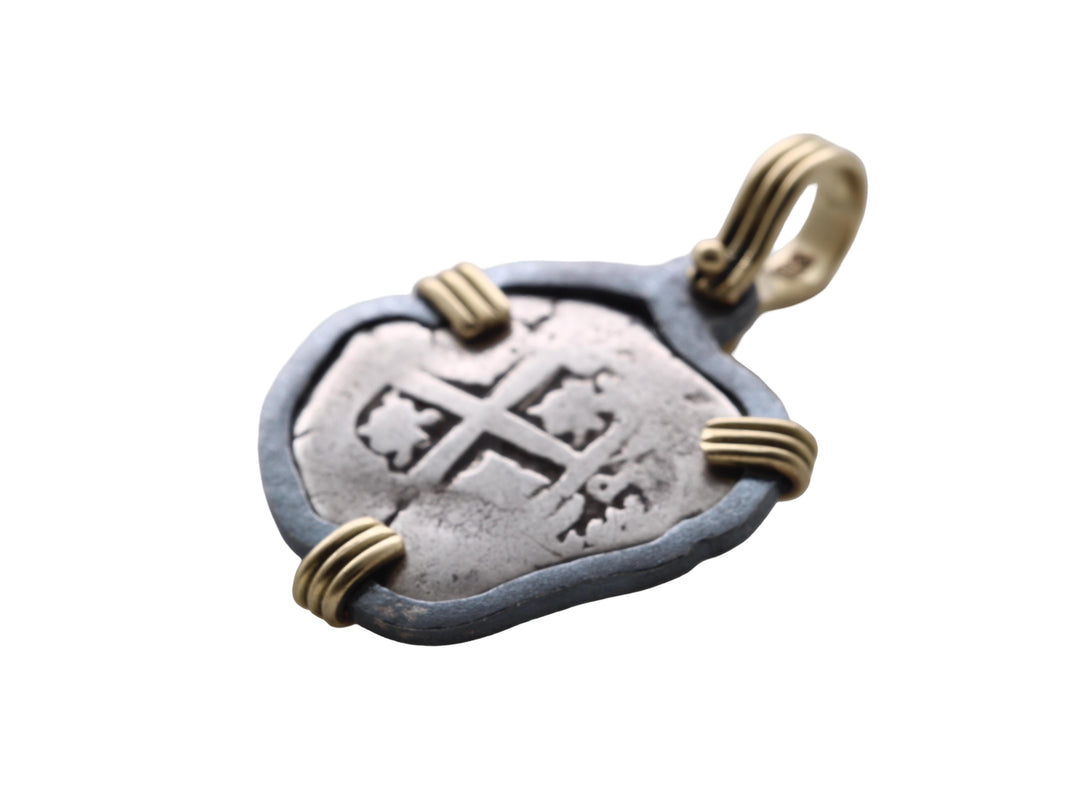 Spanish 1 Real, Felipe V, 18K Gold and Sterling Silver Pendant, ID16017
