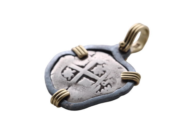 Spanish 1 Real, Felipe V, 18K Gold and Sterling Silver Pendant, ID16017