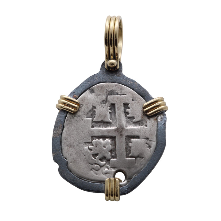 Spanish 1 Real, Felipe V, 18K Gold and Sterling Silver Pendant, ID16018