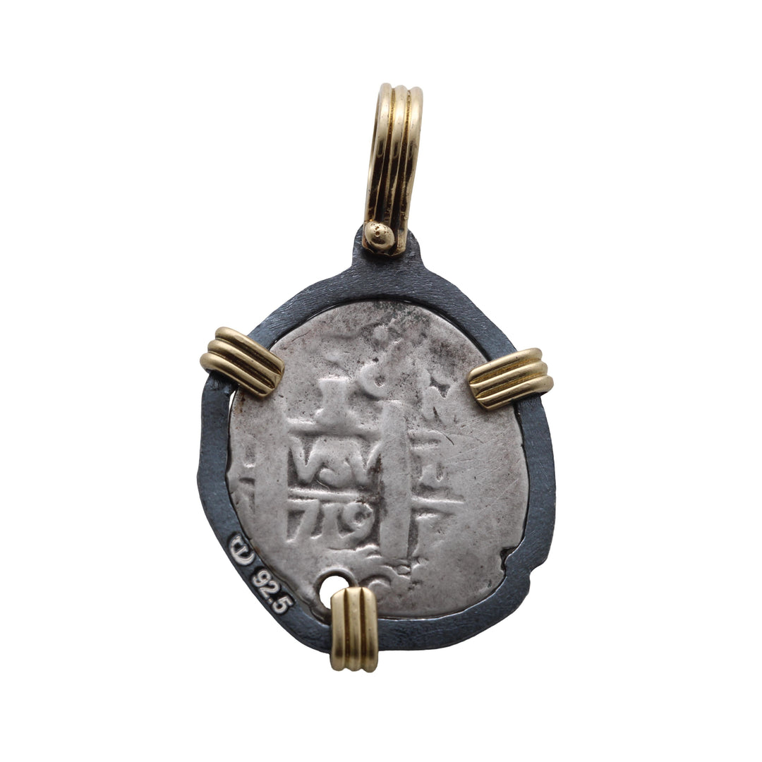 Spanish 1 Real, Felipe V, 18K Gold and Sterling Silver Pendant, ID16018