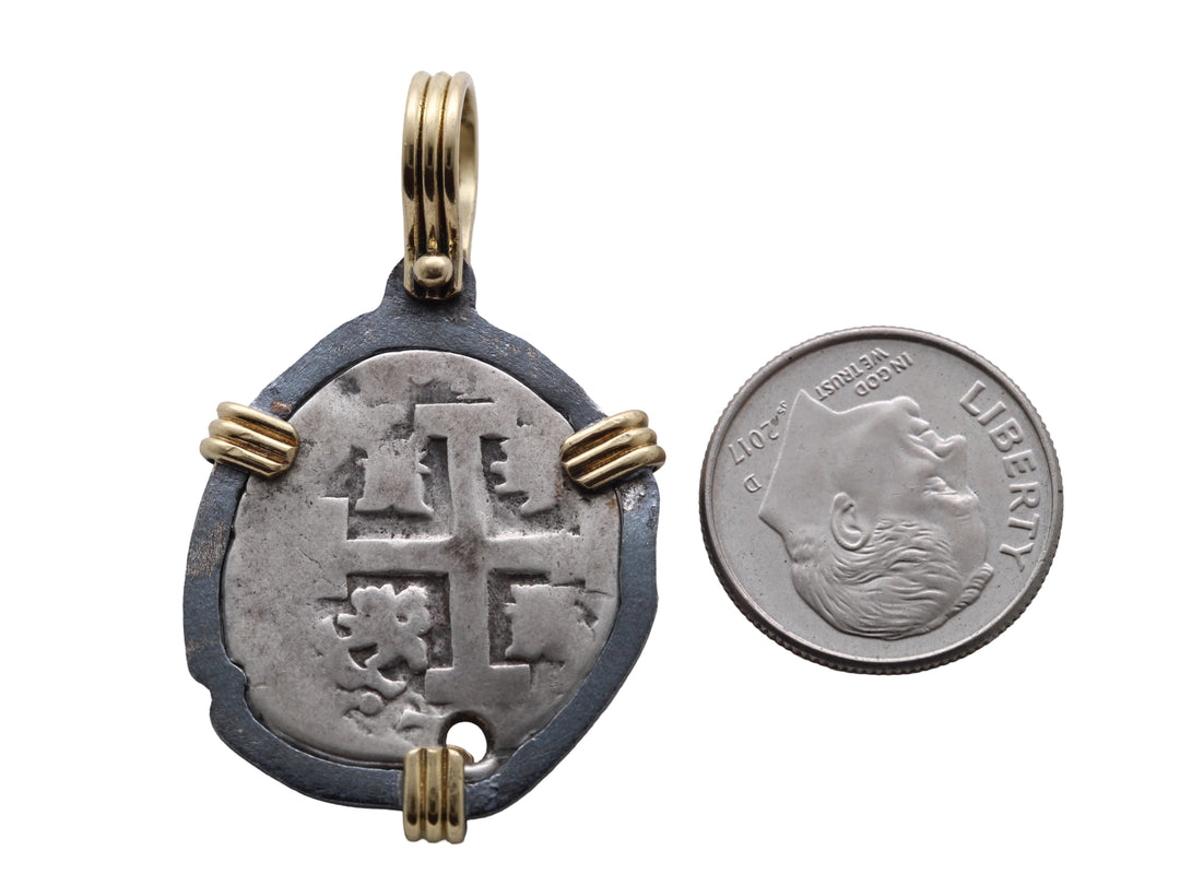 Spanish 1 Real, Felipe V, 18K Gold and Sterling Silver Pendant, ID16018