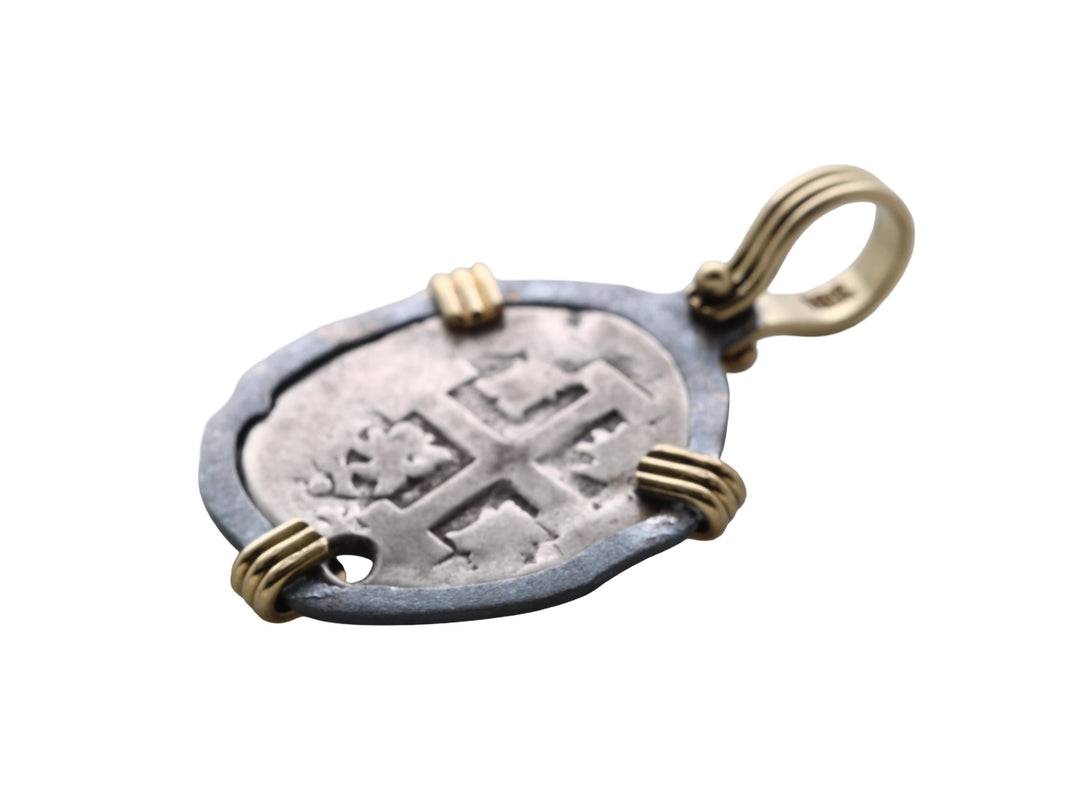 Spanish 1 Real, Felipe V, 18K Gold and Sterling Silver Pendant, ID16018