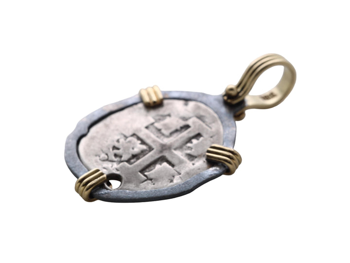 Spanish 1 Real, Felipe V, 18K Gold and Sterling Silver Pendant, ID16018