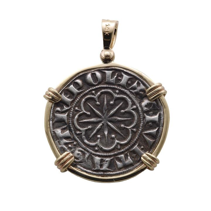 14K Gold Pendant, Bohemond VI Coin, ID16167