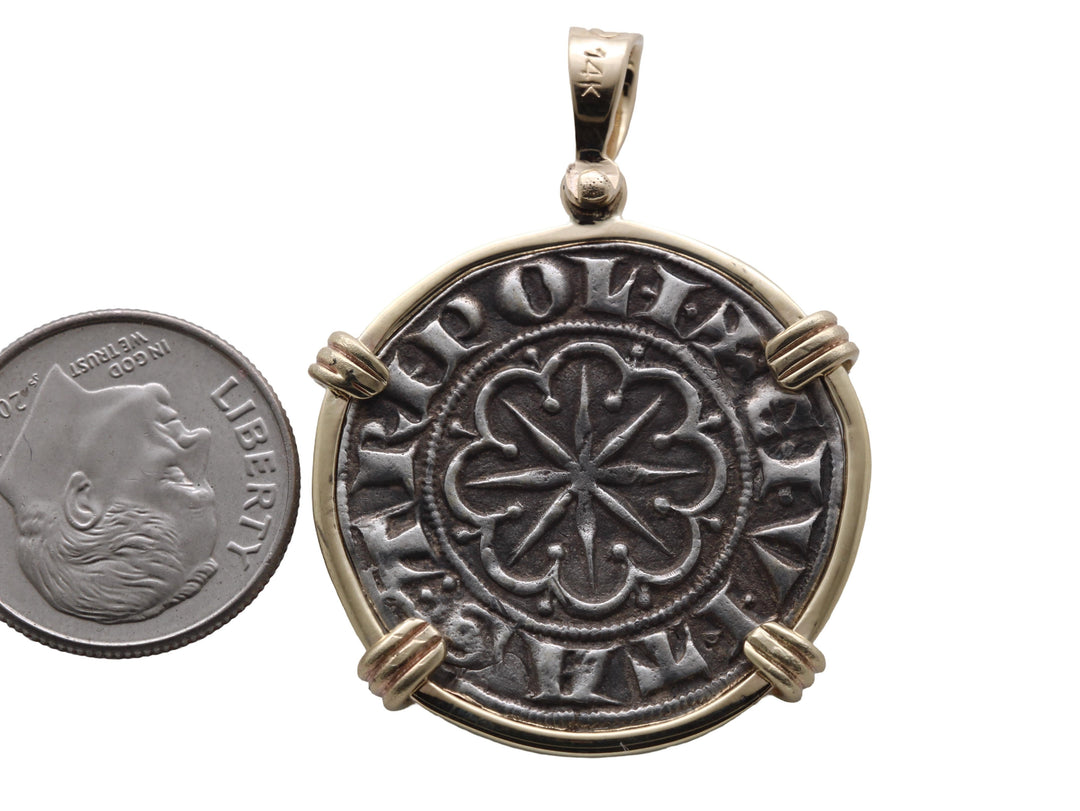 14K Gold Pendant, Bohemond VI Coin, ID16167