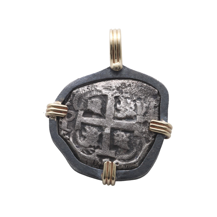 Spanish 4 Reales, Ferdinand VI, 18K Gold and Sterling Silver Pendant, ID16194