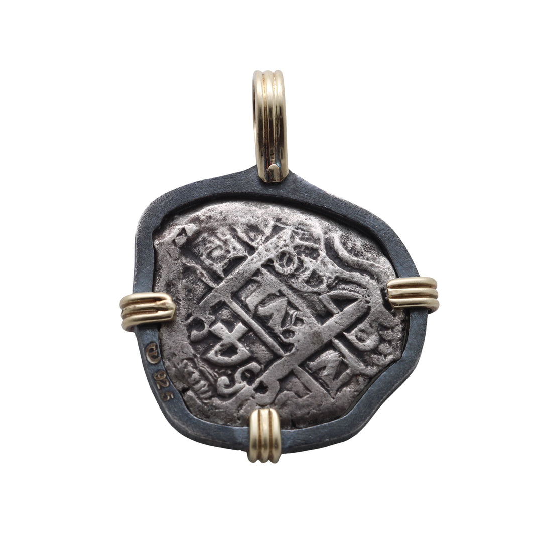 Spanish 4 Reales, Ferdinand VI, 18K Gold and Sterling Silver Pendant, ID16194