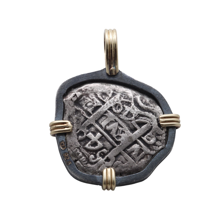 Spanish 4 Reales, Ferdinand VI, 18K Gold and Sterling Silver Pendant, ID16194