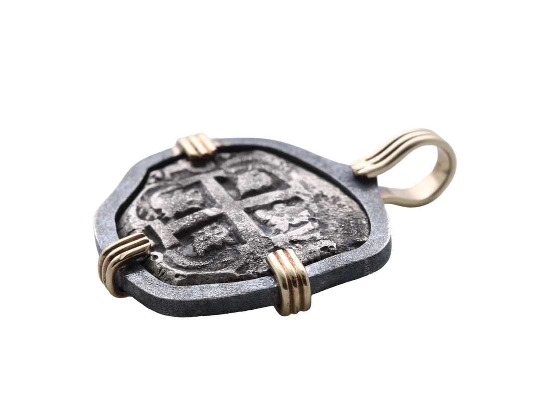 Spanish 4 Reales, Ferdinand VI, 18K Gold and Sterling Silver Pendant, ID16194