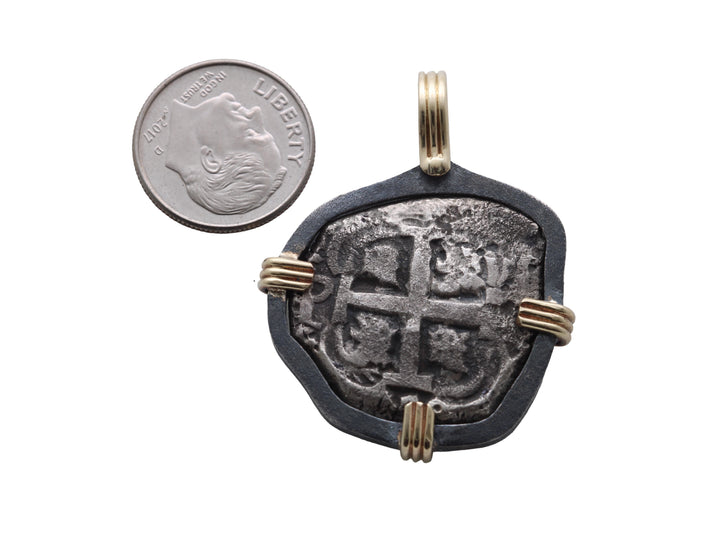 Spanish 4 Reales, Ferdinand VI, 18K Gold and Sterling Silver Pendant, ID16194