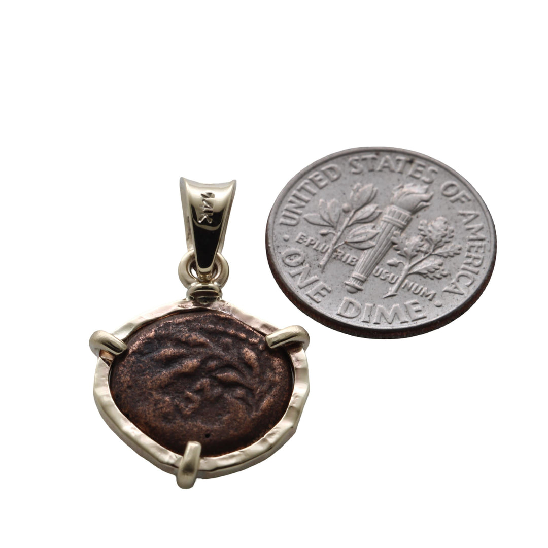 14K Gold Pendant, Ancient Jewish Coin, Pontius Pilate Prutah, ID16489