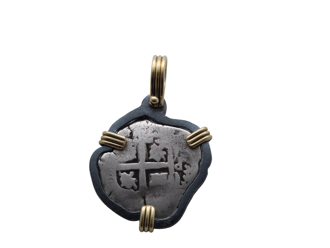 Spanish 4 Reales, Ferdinand VI, 18K Gold and Sterling Silver Pendant, ID16194