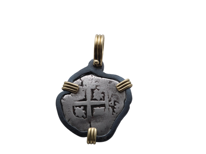 Spanish 4 Reales, Ferdinand VI, 18K Gold and Sterling Silver Pendant, ID16194