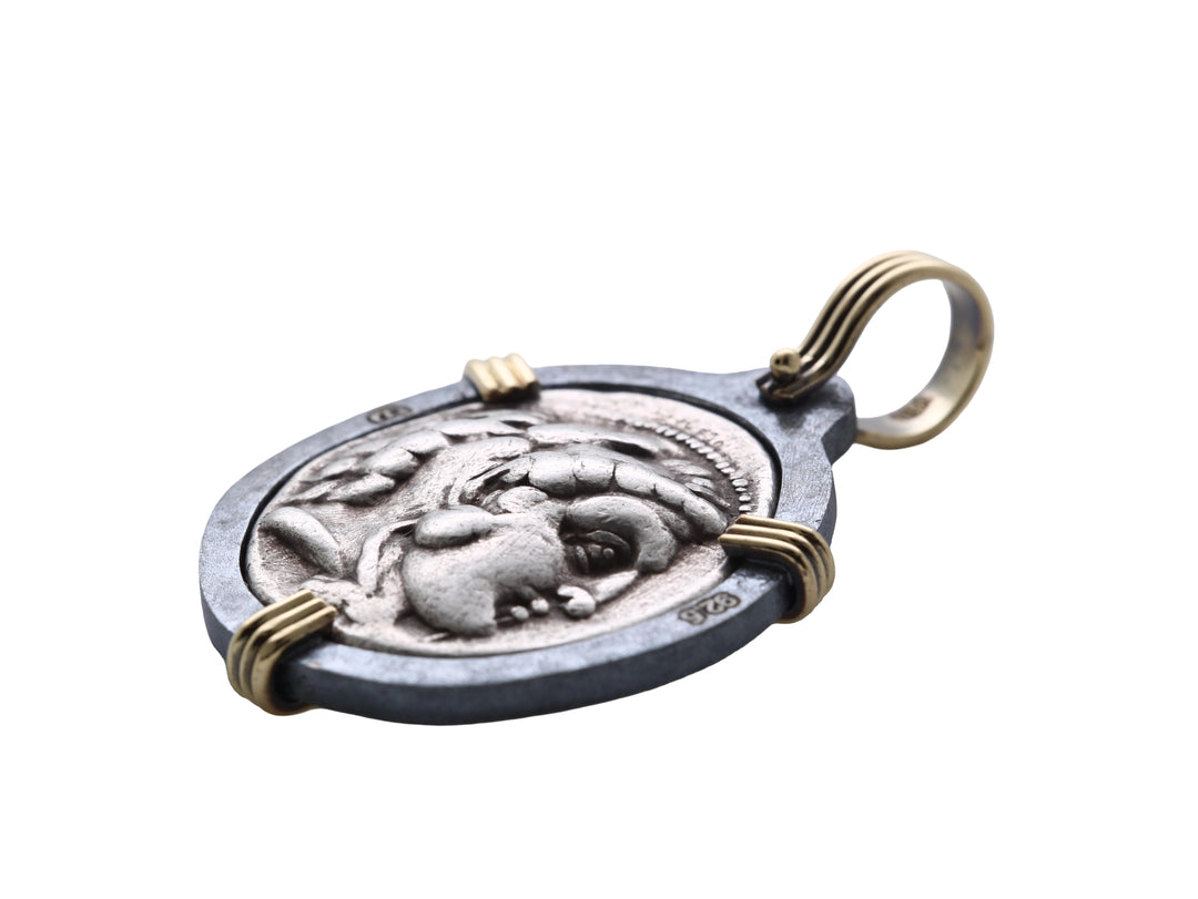 Alexander the Great. Greek Coin. 18K Gold and Sterling Silver Pendant, ID16250