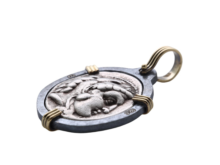 Alexander the Great. Greek Coin. 18K Gold and Sterling Silver Pendant, ID16250