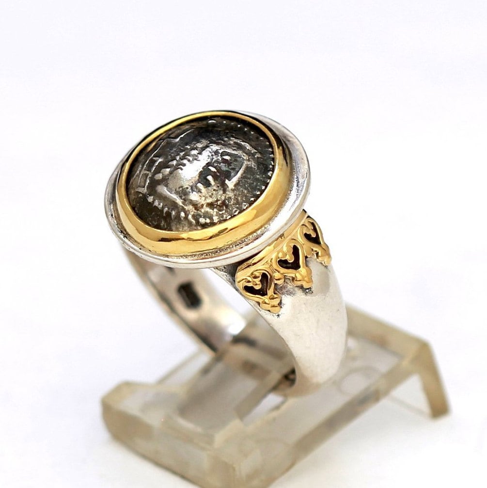 Arabian Felix Silver Coin Ring, 18K Gold accents, Genuine Ancient Coin, with Certificate 6277
