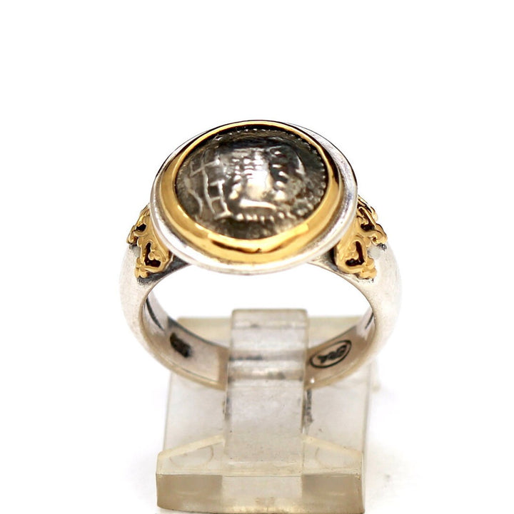 Arabian Felix Silver Coin Ring, 18K Gold accents, Genuine Ancient Coin, with Certificate 6277