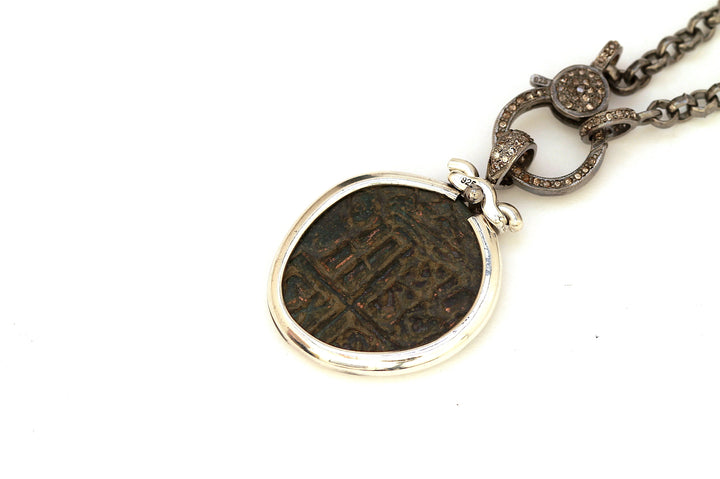 Anonymous Folles, Byzantine Coin, 36" Sterling Silver Chain with Diamond Pave, Genuine Ancient Coin, with Certificate 6616