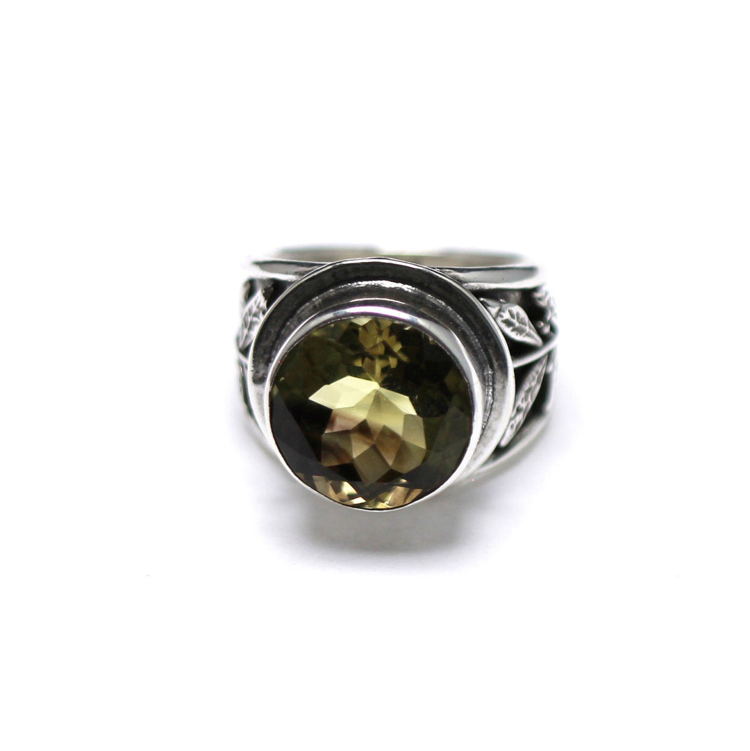 Silver Ring, Prehnite Stone, Lemon/Yellow, 6864