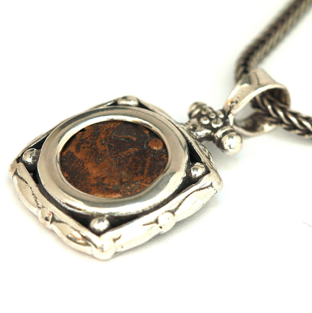 Widows Mite Coin, Sterling Silver Pendant and Chain, Genuine Ancient Coin, with Certificate 6706