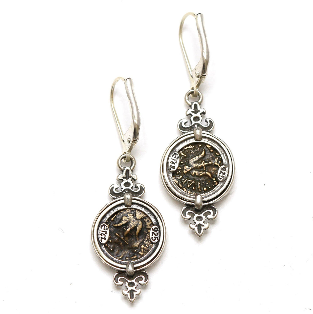 Sterling Silver Earrings, Widows Mite Prutah Coins, 7040
