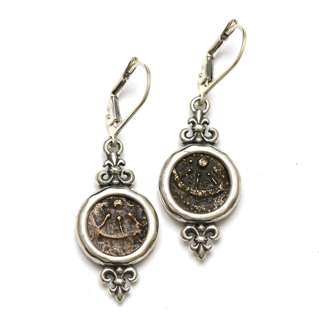 Sterling Silver Earrings, Widows Mite Prutah Coins, 7040