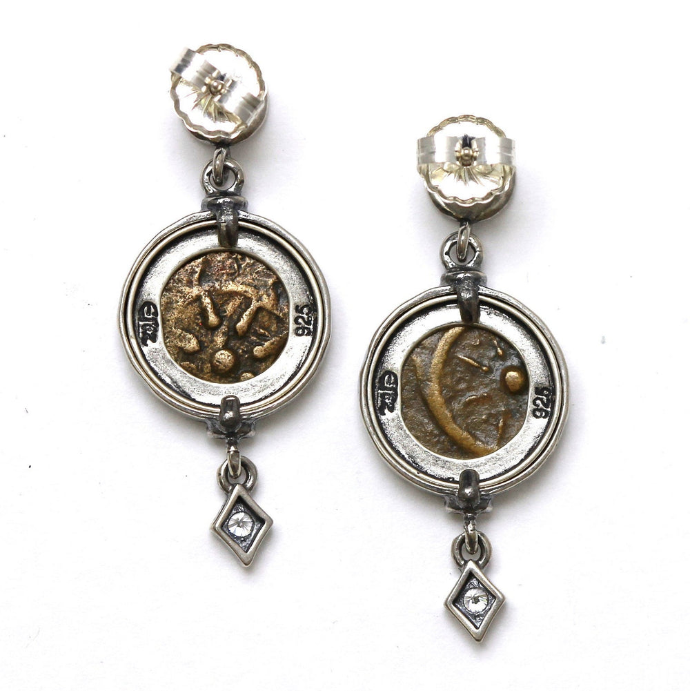 Sterling Silver Earrings, CZ Accents, Widows Mite Prutah Coins, 8027