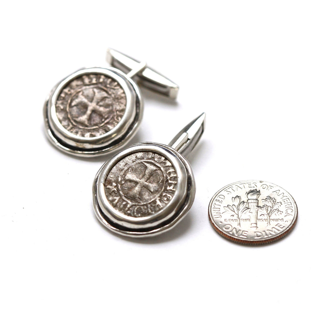 Sterling Silver Cufflinks, Tornesello, Ancient Coins, 7158