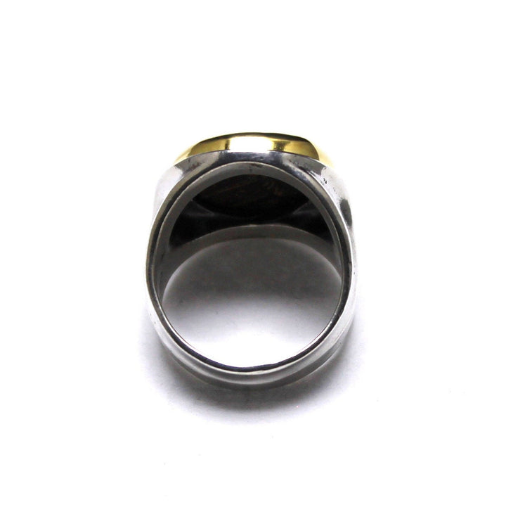 18K Bezel, Sterling Silver Ring, Hieron II, Poseidon and Triden, Ancient Bronze Coin, 7211