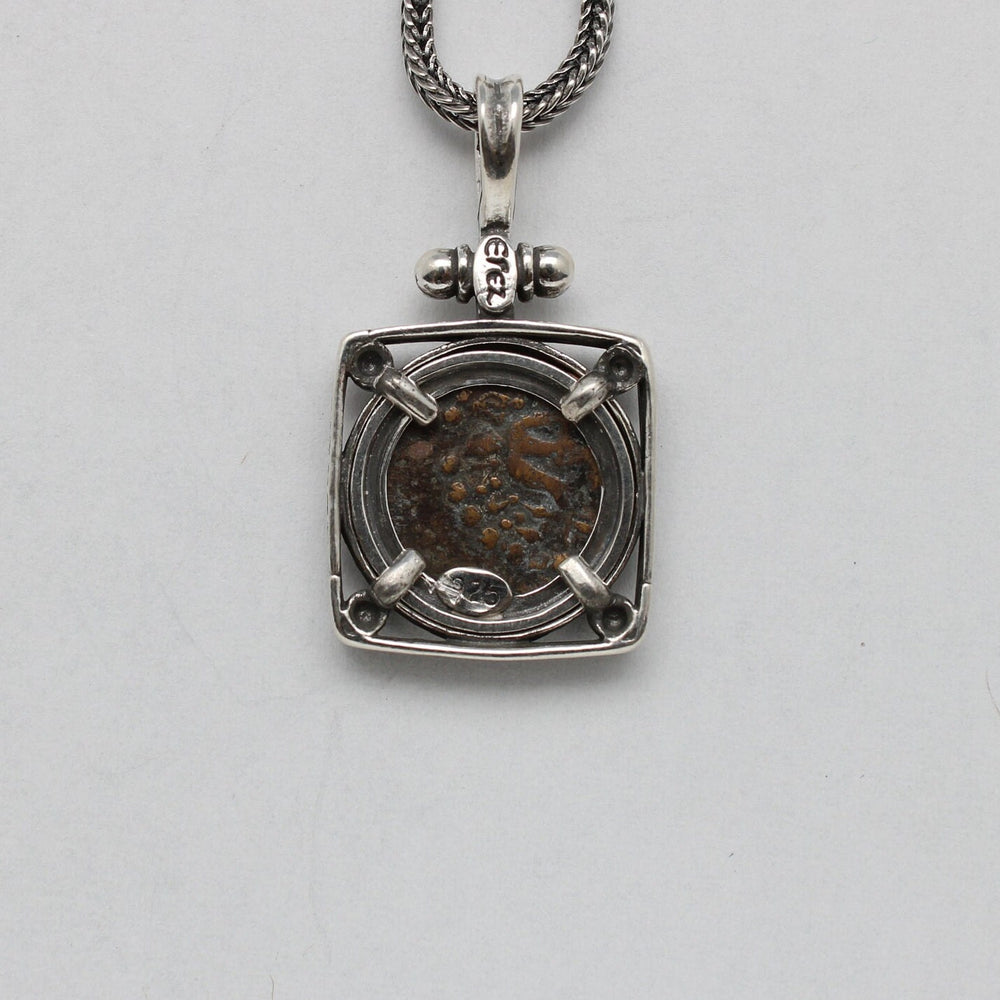 Sterling Silver Square Pendant, Widows Mite, Ancient Prutah Coin, 7163