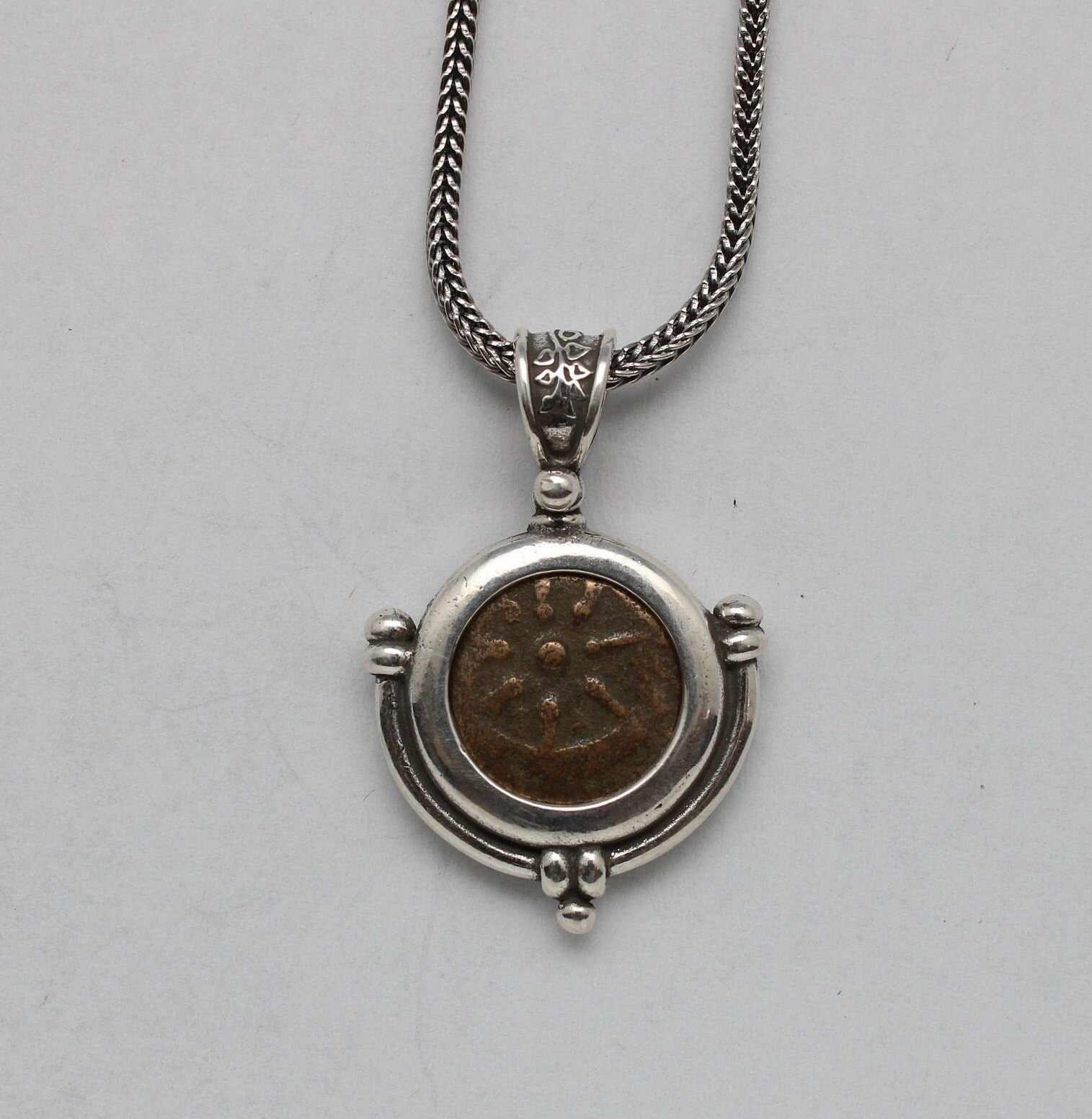 Widows Mite Prutah Coin, Silver Pendant, 00202 – Erez Ancient Coin