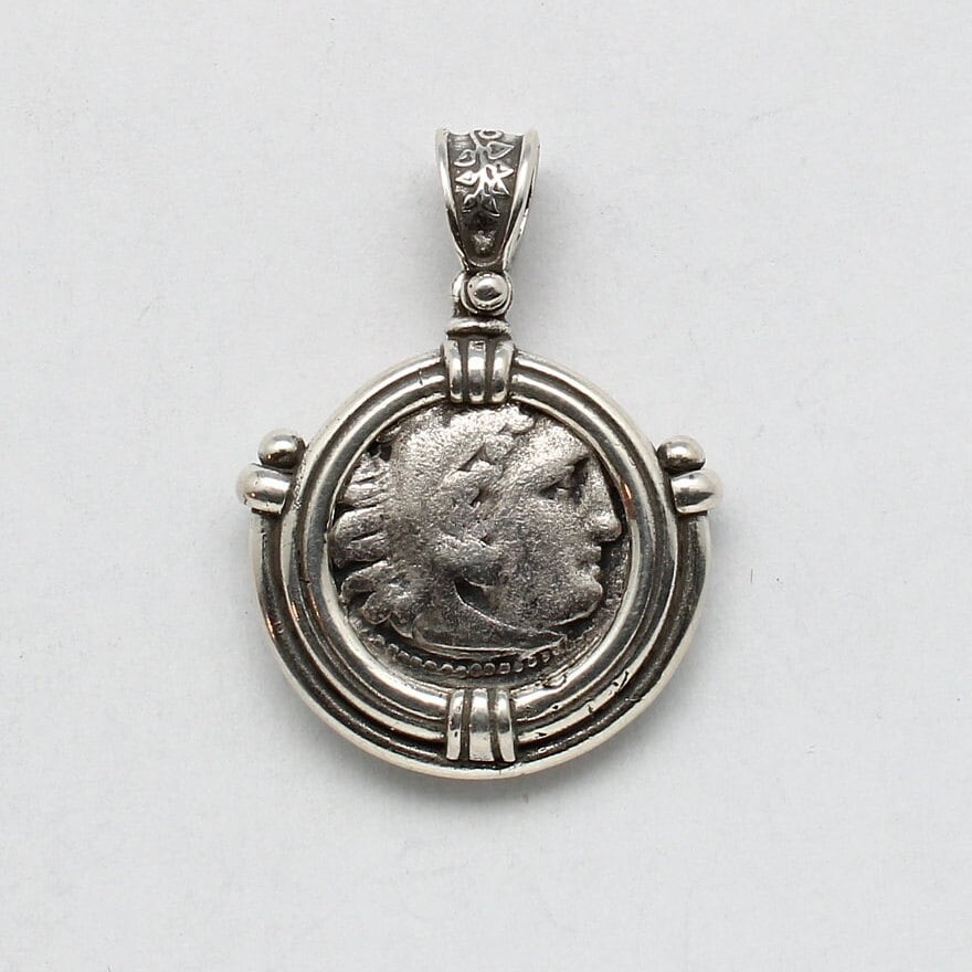 Sterling Silver Pendant, Alexander the Great, Kings of Macedon, Ancient Drachma Coin, ID14479