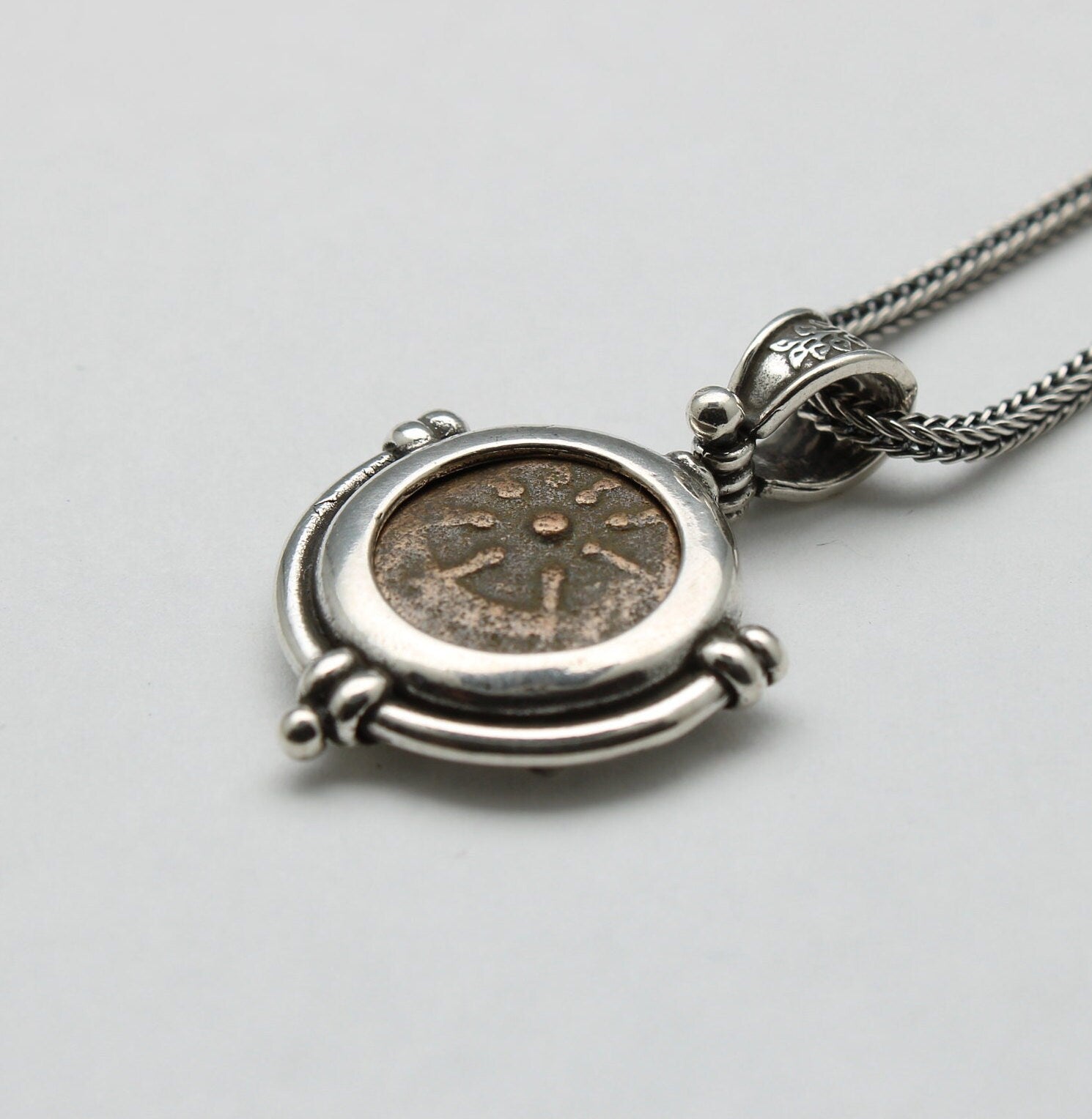 Widows Mite Prutah Coin, Silver Pendant, 00202 – Erez Ancient Coin