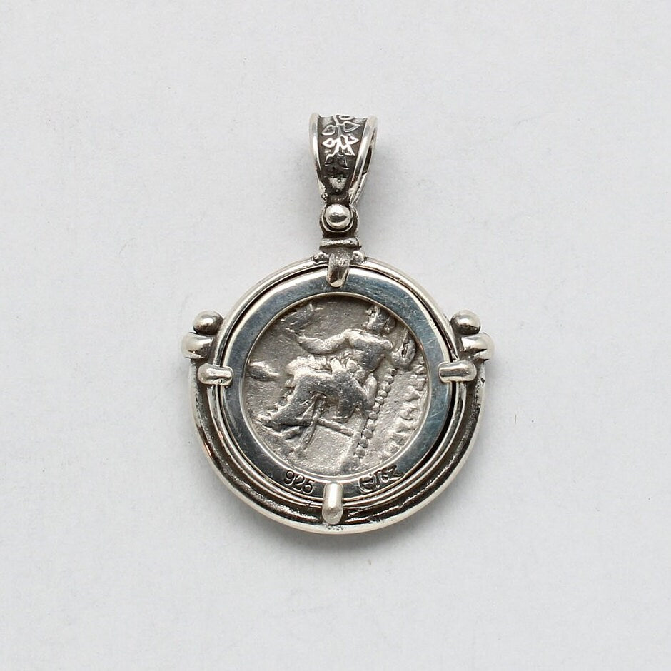 Sterling Silver Pendant, Alexander the Great, Kings of Macedon, Ancient Drachma Coin, ID14479