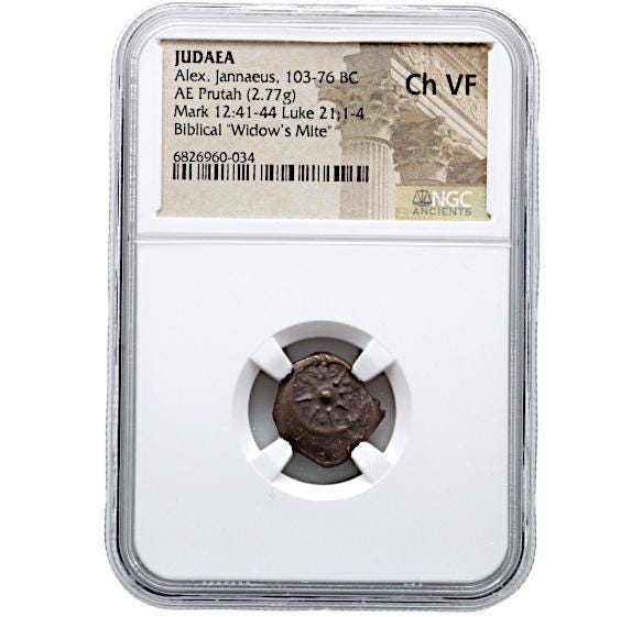 Ch VF Widow's Mite Prutah Coin Slab, 960-034