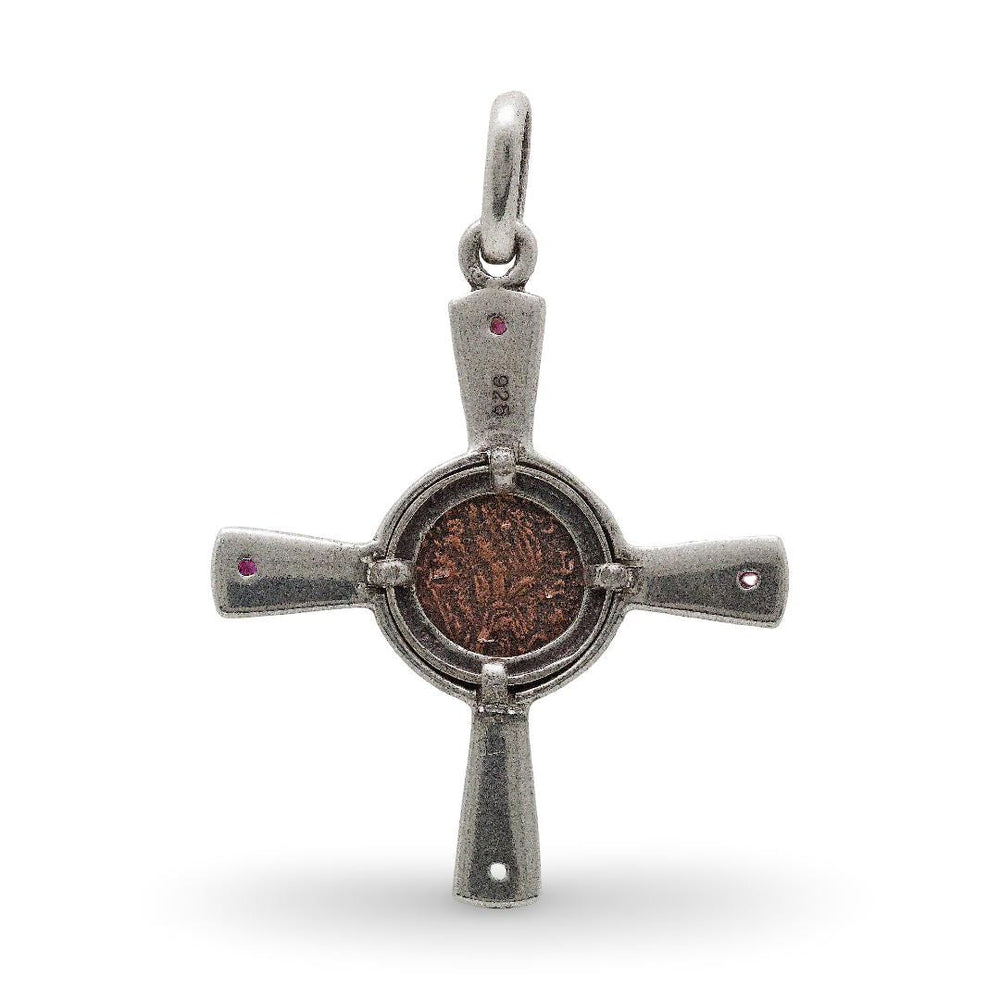 Late Roman Bronze Coin, Sterling Silver Cross Pendant, 8115