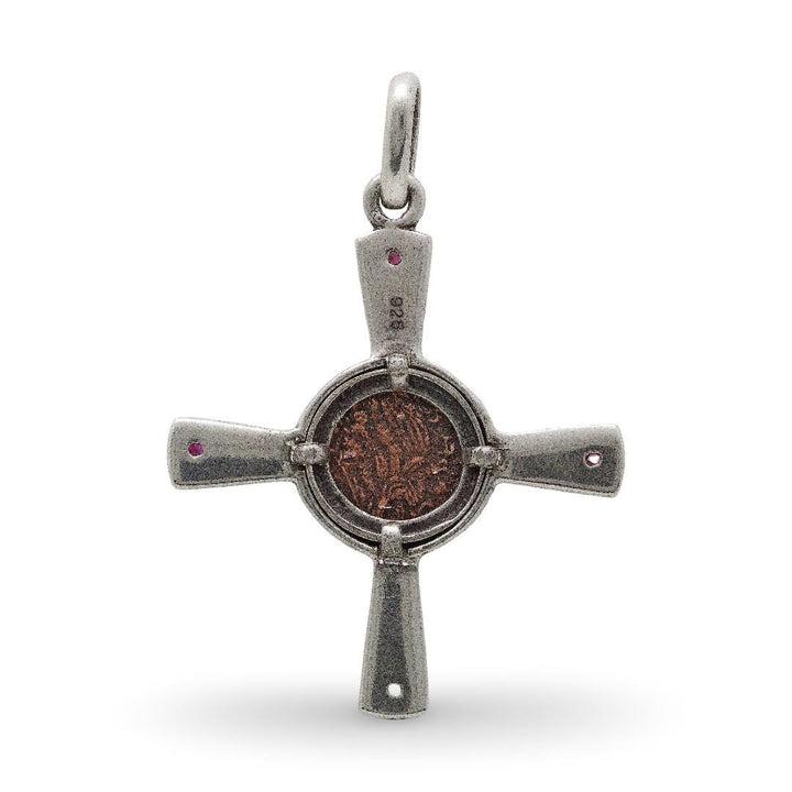 Late Roman Bronze Coin, Sterling Silver Cross Pendant, 8115