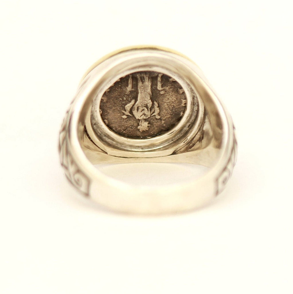 14K Gold and Sterling Silver Ring, Antoninus Pius, Ancient Denarius Coin, ID13117