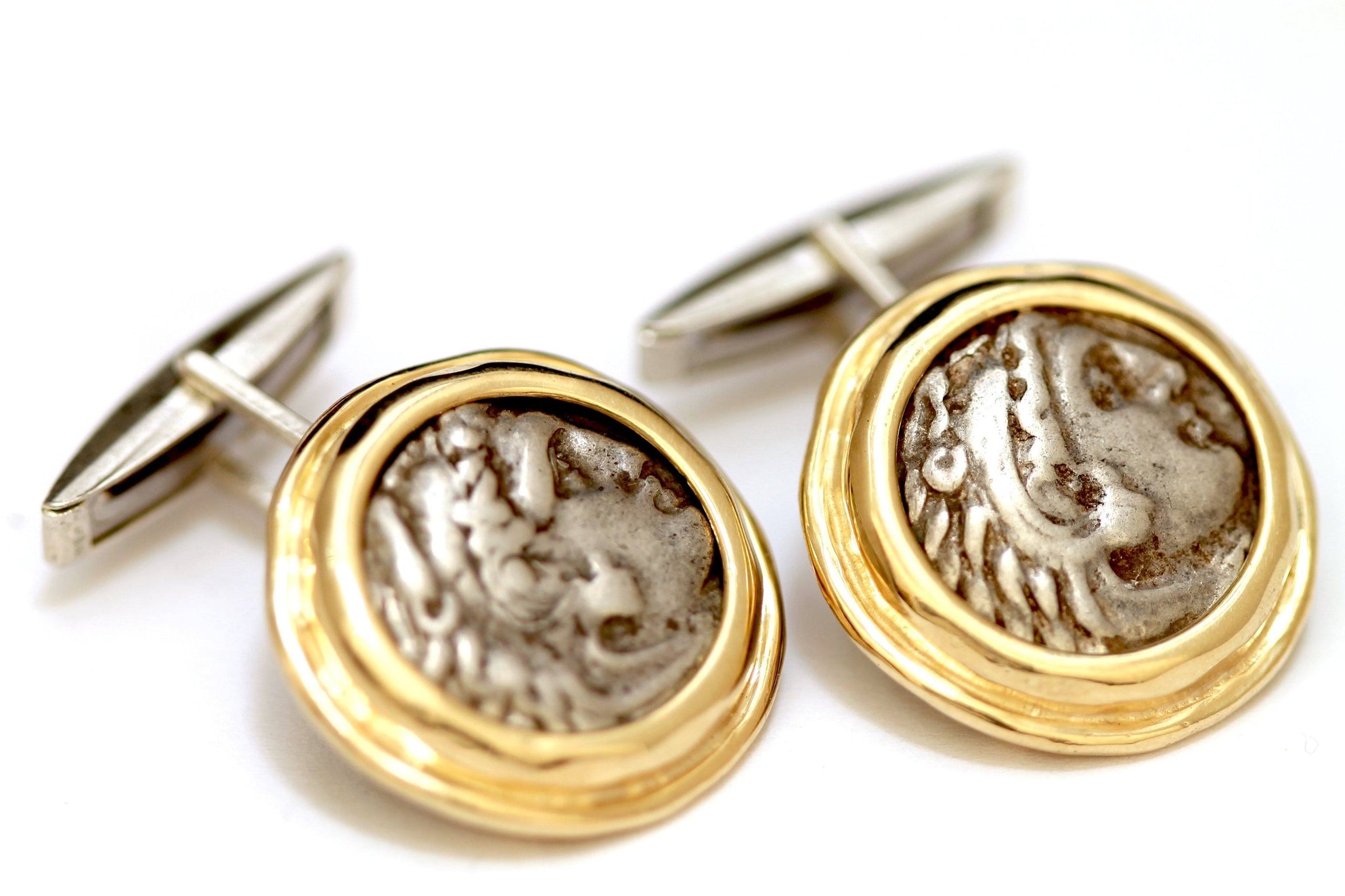 14K Gold Cufflinks, Alexander The Great, Greek Coins, Certificate ID13063 - Erez Ancient Coin Jewelry 