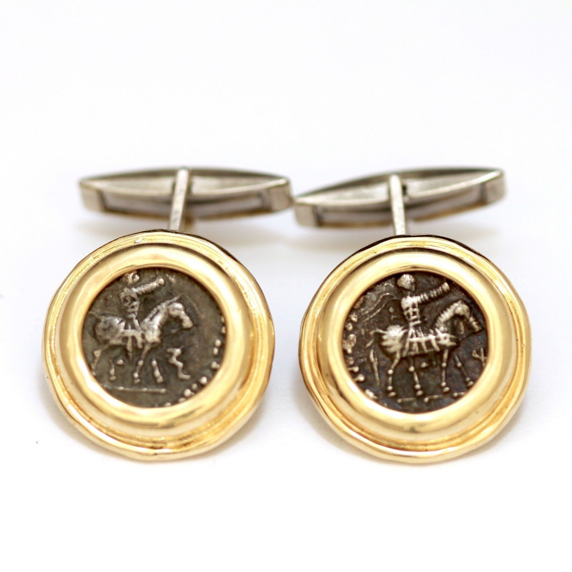 14K Gold Cufflinks, Greek Coins, Certificate ID13043 - Erez Ancient Coin Jewelry 