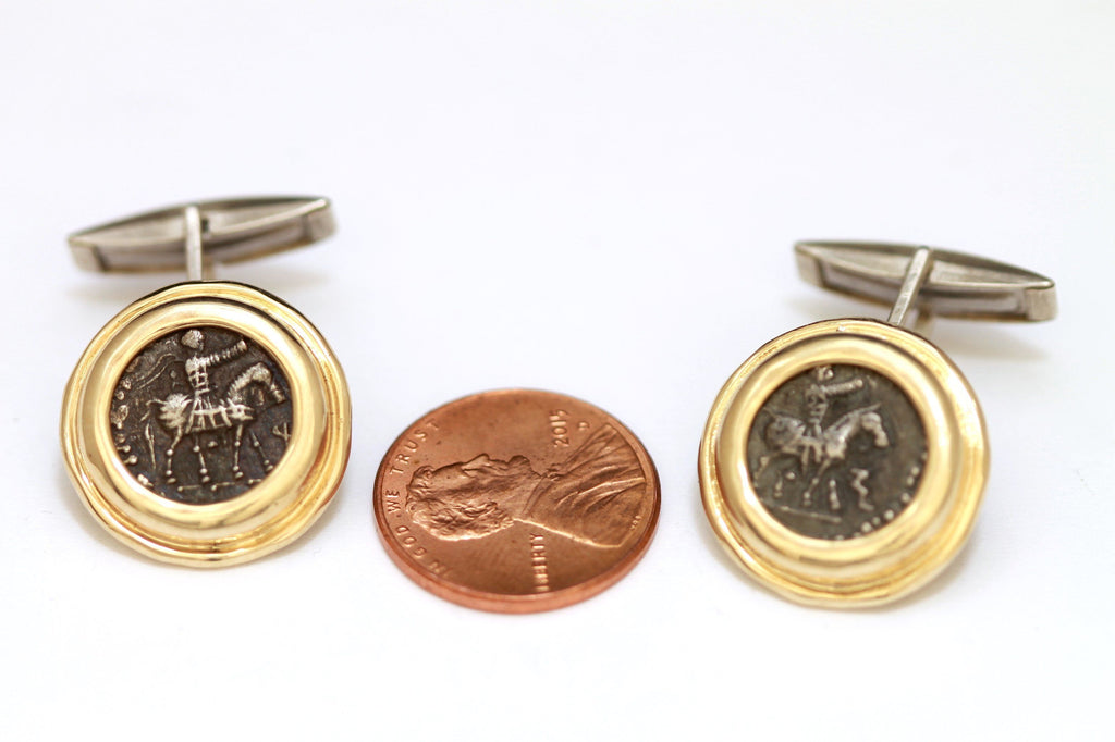 14K Gold Cufflinks, Greek Coins, Certificate ID13043 - Erez Ancient Coin Jewelry 