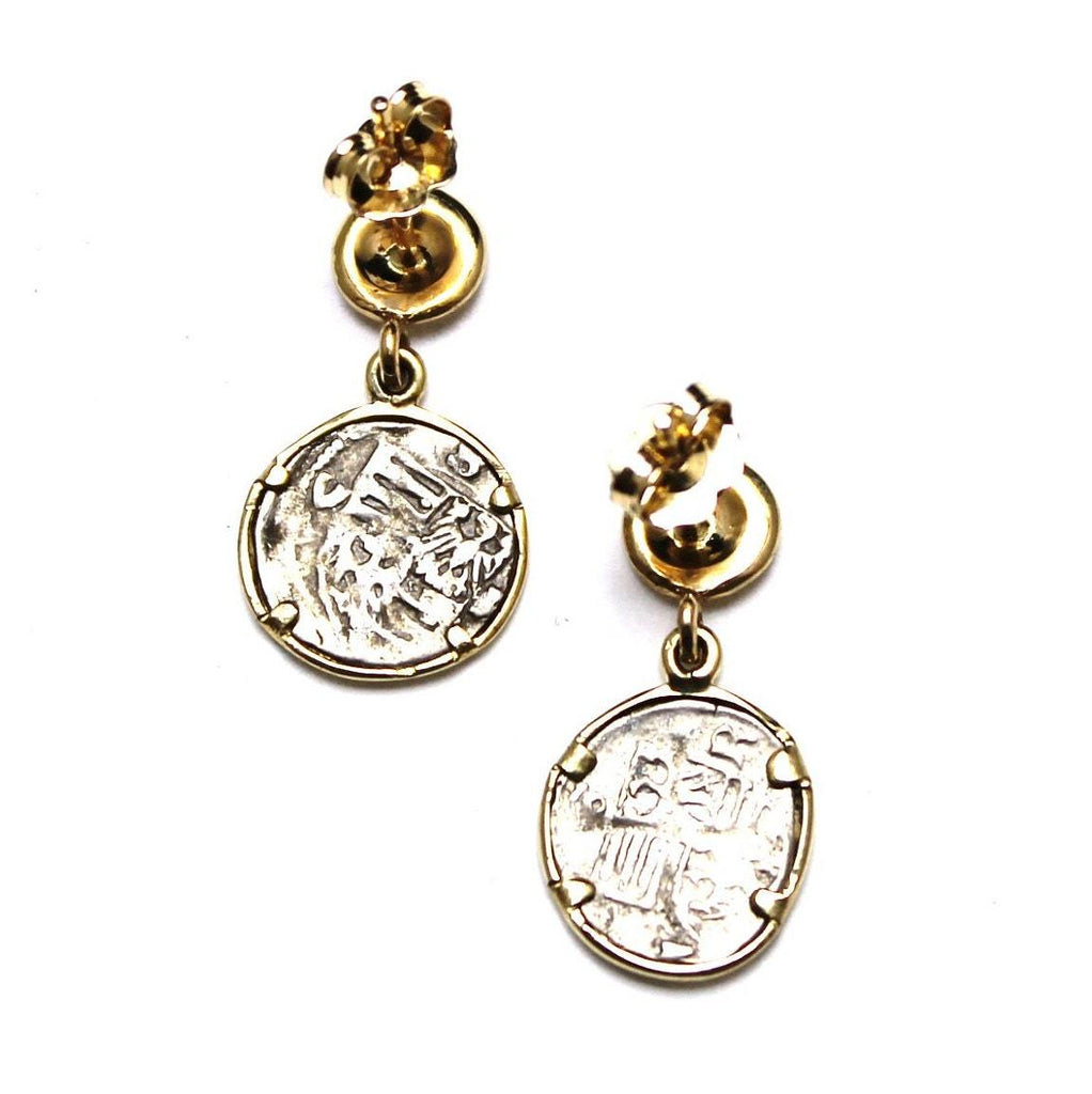 14K Gold Earrings, Hungarian Crusader Coin, ID12247