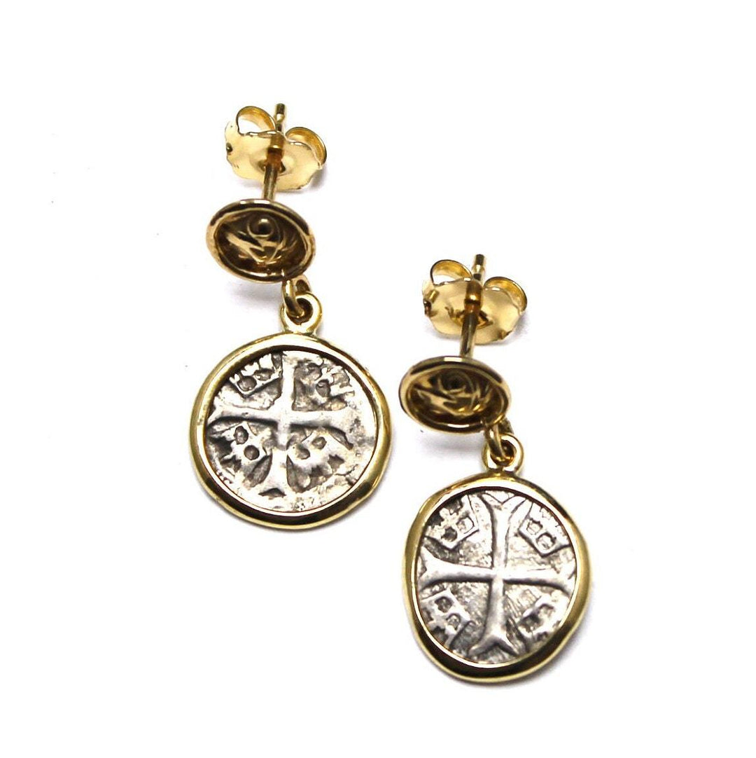 14K Gold Earrings, Hungarian Crusader Coin, ID12247