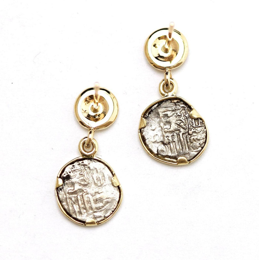 14K Gold Earrings, Sigismund of Luxemborg, Ancient Hungarian Coin, ID13376