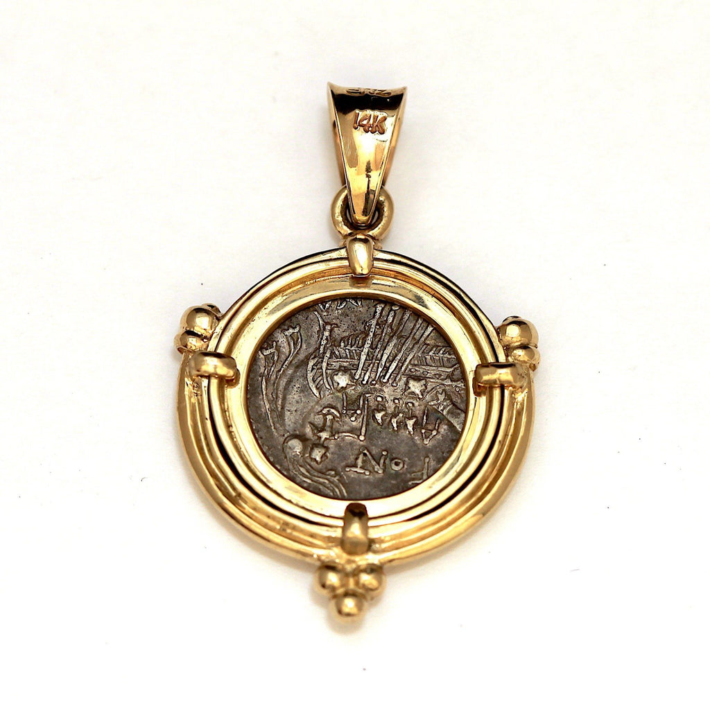 14K Gold Pendant, Roman Republic Coin, C. Fonteius ID13141 - Erez Ancient Coin Jewelry 