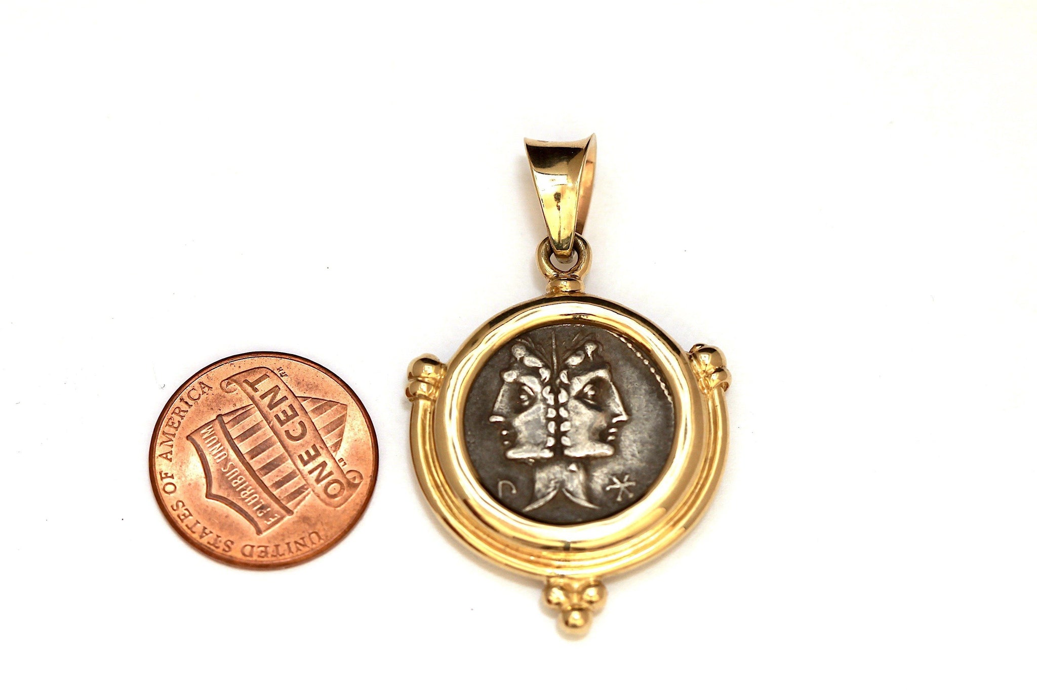 14K Gold Pendant, Roman Republic Coin, C. Fonteius ID13141 - Erez Ancient Coin Jewelry 