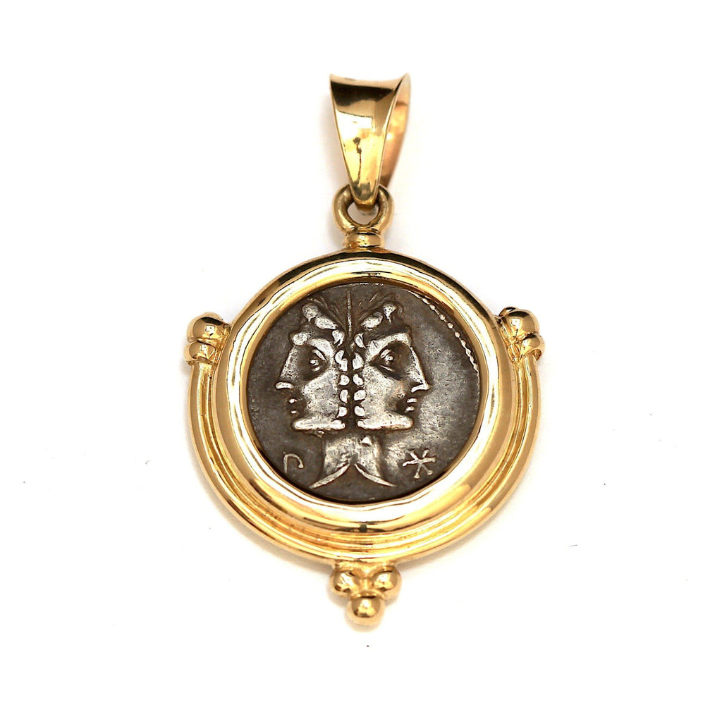 14K Gold Pendant, Roman Republic Coin, C. Fonteius ID13141 - Erez Ancient Coin Jewelry 