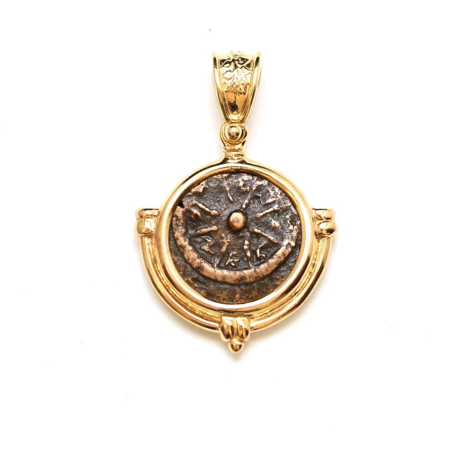 14k Gold Pendant, Widows Mite Ancient Coin, ID13148